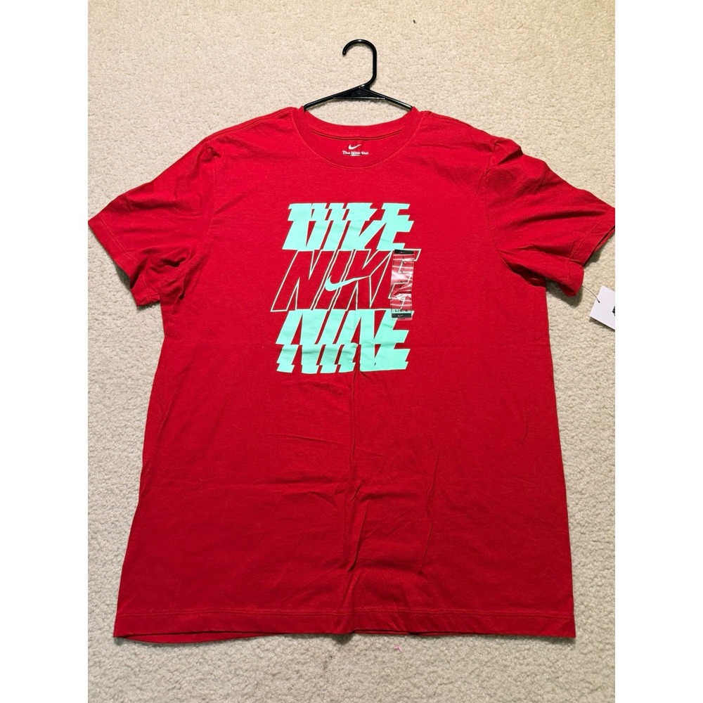 Nike The Nike Tee T Shirt Mens Large Red Aqua Graphic Swoosh NWT